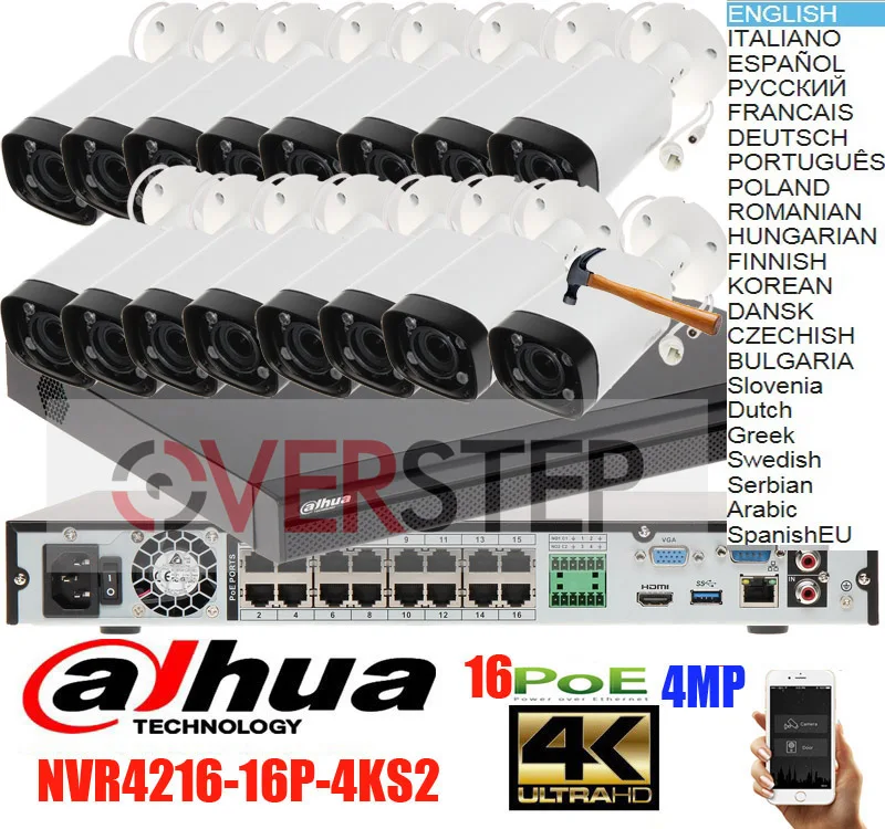 Mutil язык 16ch POE камера комплект NVR4216-16p-4ks2 4mp IP камера IPC-HFW4431R-Z облачный сервис CCTV система видеонаблюдения