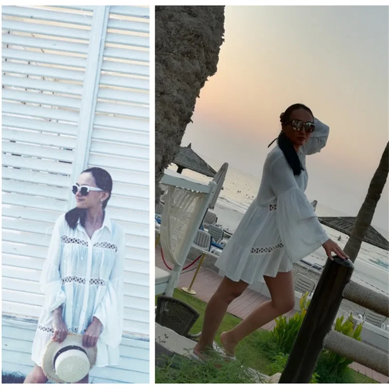 Cotton Tunic Beach Blouse 2019 White Bohemian Style Shirts Sexy Women Summer Blouses |