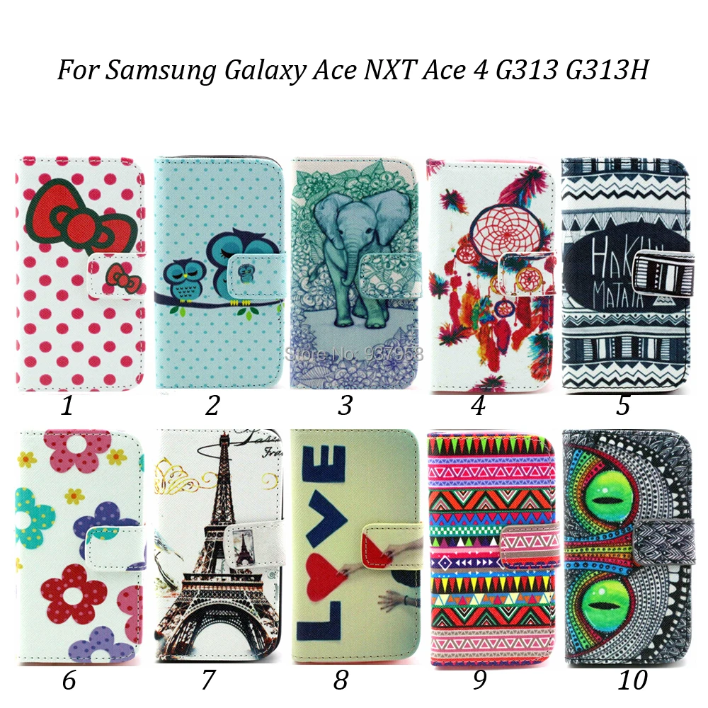 50pcs/lot For Samsung Galaxy Ace NXT 4 G313 G313H Owl Wallet Style 2 ID Card Slots Leather Case with Stand Free Shipping |