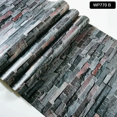 WP770 B Ретро Ностальгический 3D эффект кирпичная стена Обои Серый Камень кирпичные обои для стен рулон гостиной украшения для стен ресторана - Цвет: WP770 B