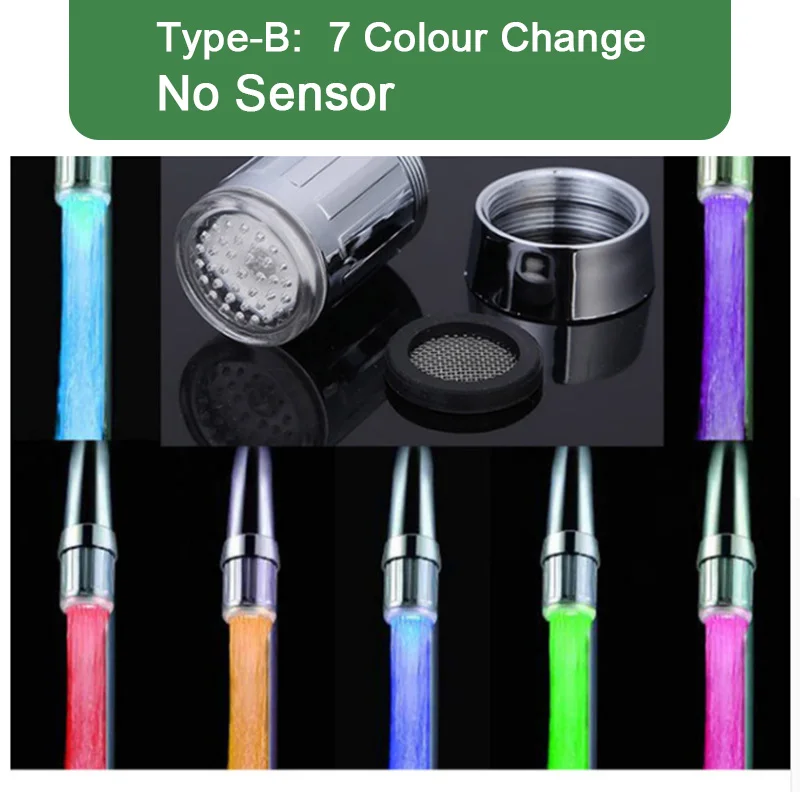 7 Color NO Sensor Kaguyahime, 3 вида цветов светодиодный светильник, сменный кран для душа, водопроводный датчик температуры, Levert, Прямая поставка, кран для воды, универсальный адаптер - Цвет: 7 Color NO Sensor