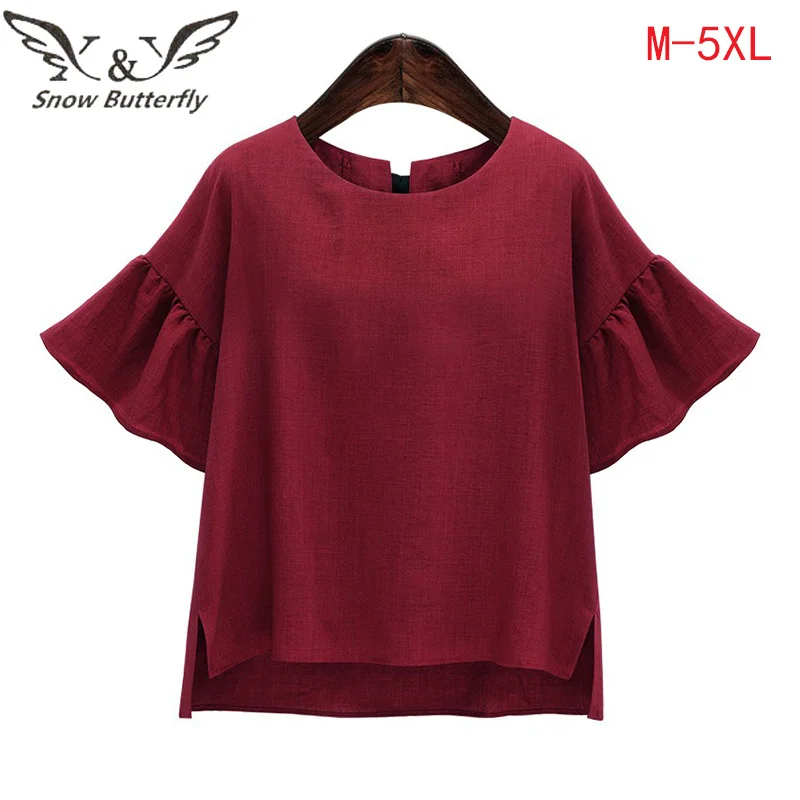 Женские топы и блузки размера плюс 5XL рубашка Blusas Mujer De Moda льняная одежда Modis короткий рукав Haut Femme