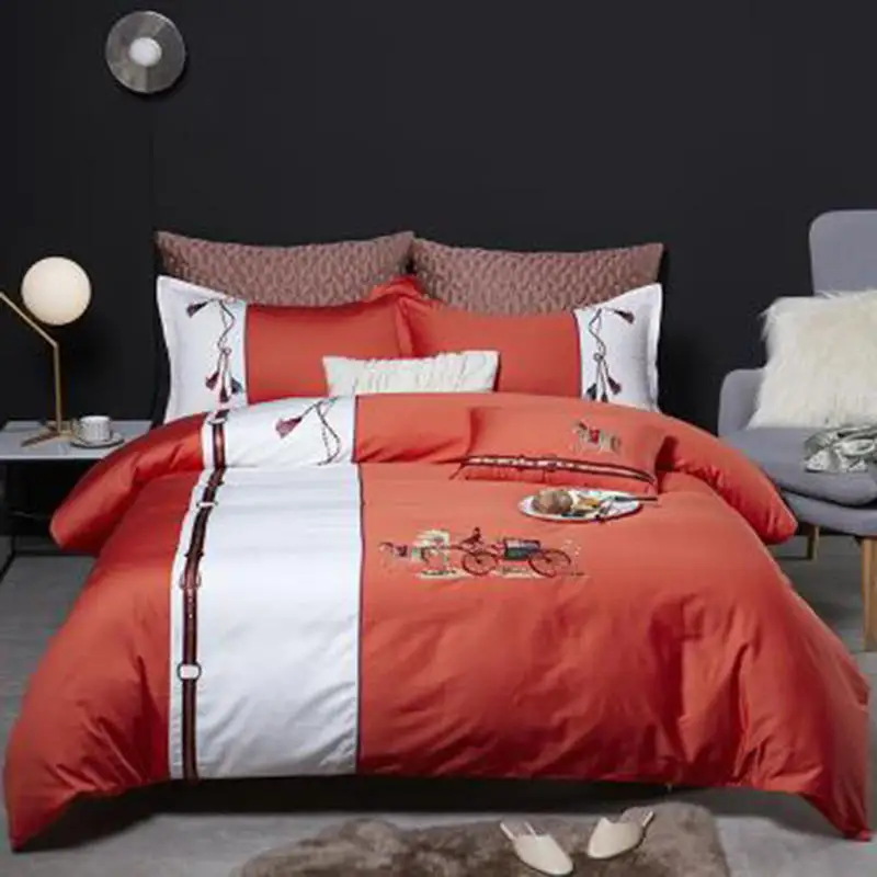 Оранжевый Комплект постельного белья в стиле ретро роскошный комплект с
