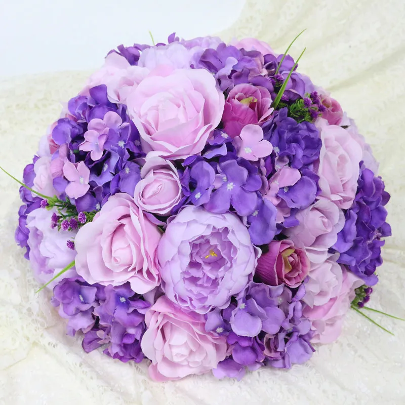 Purple JAROWN искусственный шар 36 см, имитация розы, цветы гортензии, половинчатый шар, Свадебный настольный декор, Флорес, римская колонна, Декор - Цвет: Purple