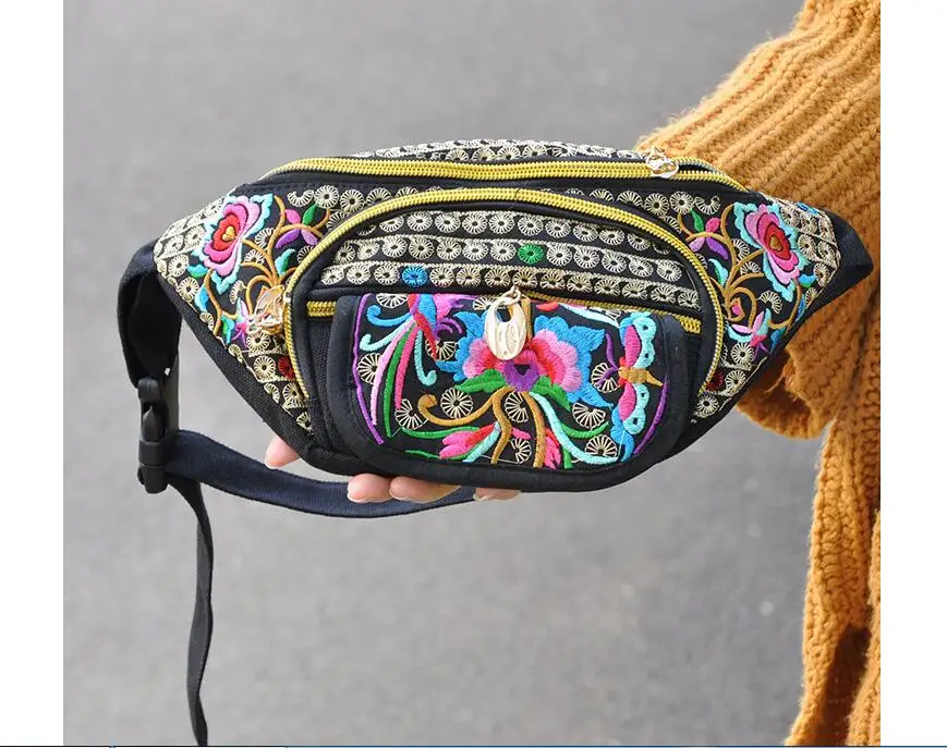 

Nice Fashion Embroidery Shopping Waist bags!Hot Bohemian Floral Embroidered Women Shopping Waist packs All-match Small Carrier