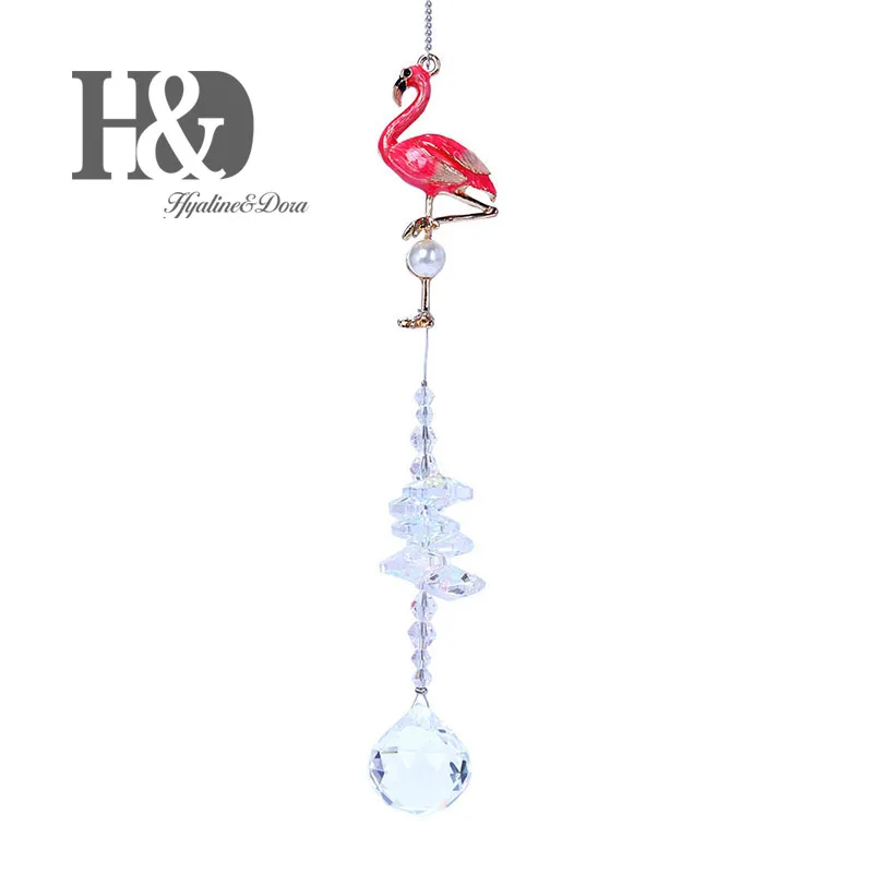 

H&D Handmade Crystal Ball Prism Pendant Rainbow Maker Flamingo Hanging Window Sun Catcher for Gift,Home Wedding Decoration