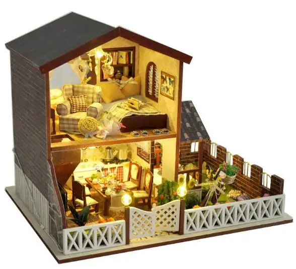 

Gifts New Brand DIY Doll Houses Wooden Doll House Unisex dollhouse Kids Toy Furniture Miniature crafts free shipping