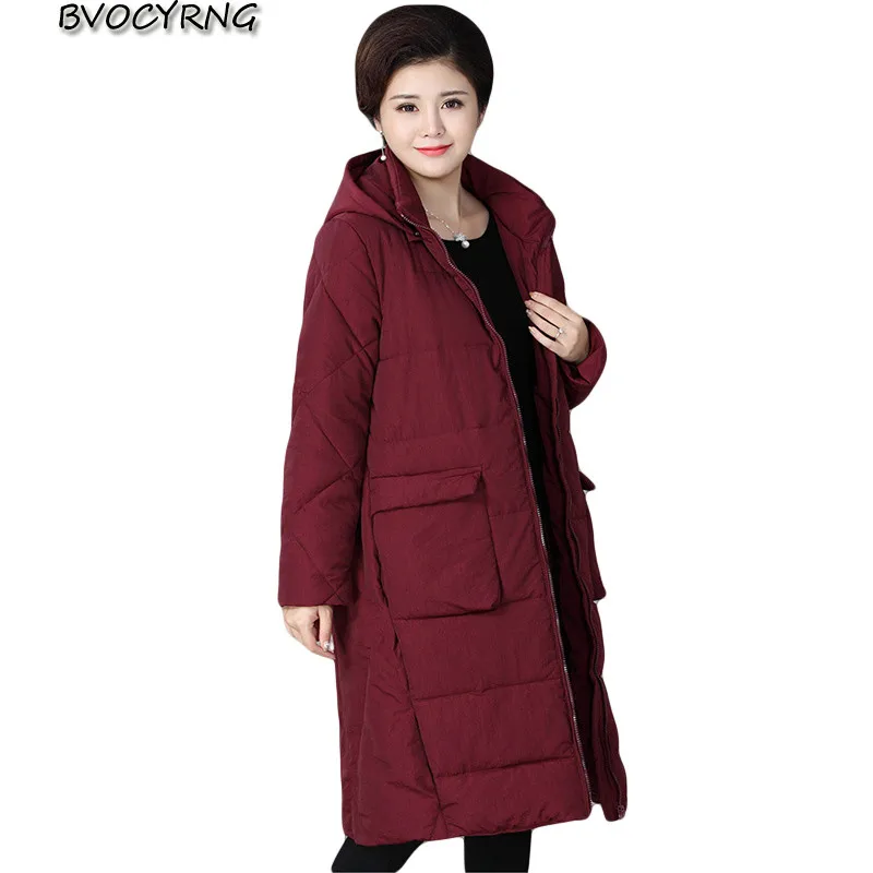 2017 новая мода Женская куртка среднего возраста длинные хлопковые пальто с