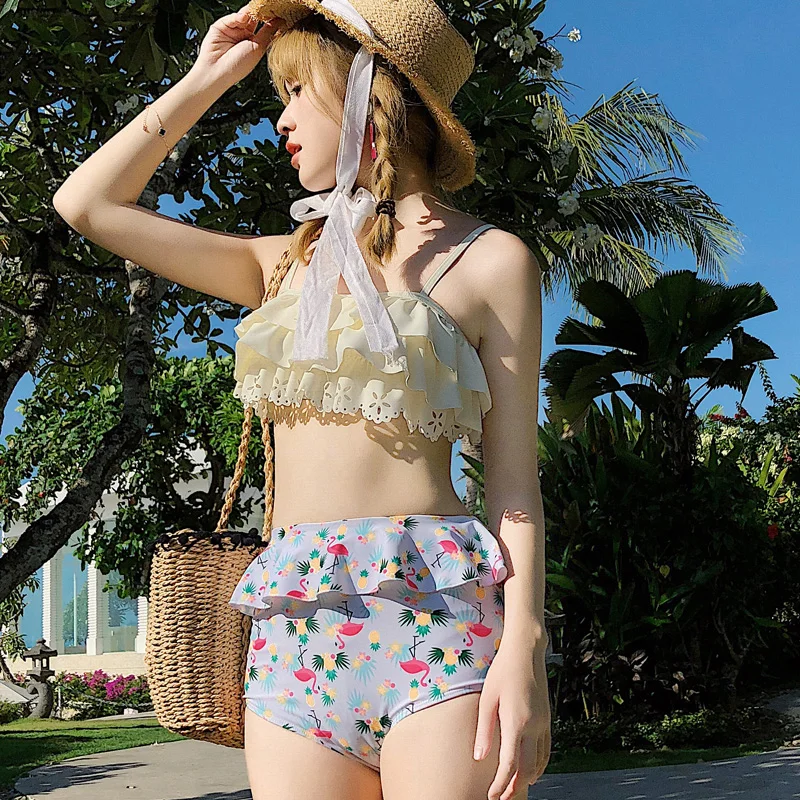 Женский винтажный купальник с высокой талией и оборками|Купальники| |