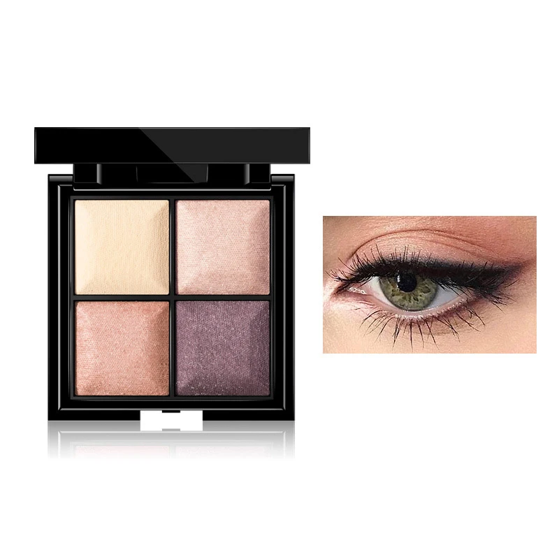 Палитра теней для век 4 ярких цвета матовые тени высокий пигмент шелковистая