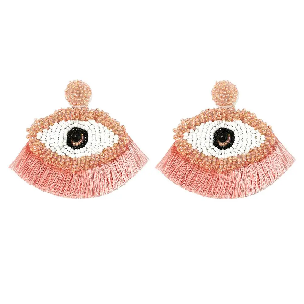 Pink Earrings MANILAI, ручной работы, серьги-кисточки с бусинами для женщин, Винтажные серьги, подвеска в виде глаз, Висячие массивные серьги, серьги с бахромой - Окраска металла: Pink Earrings