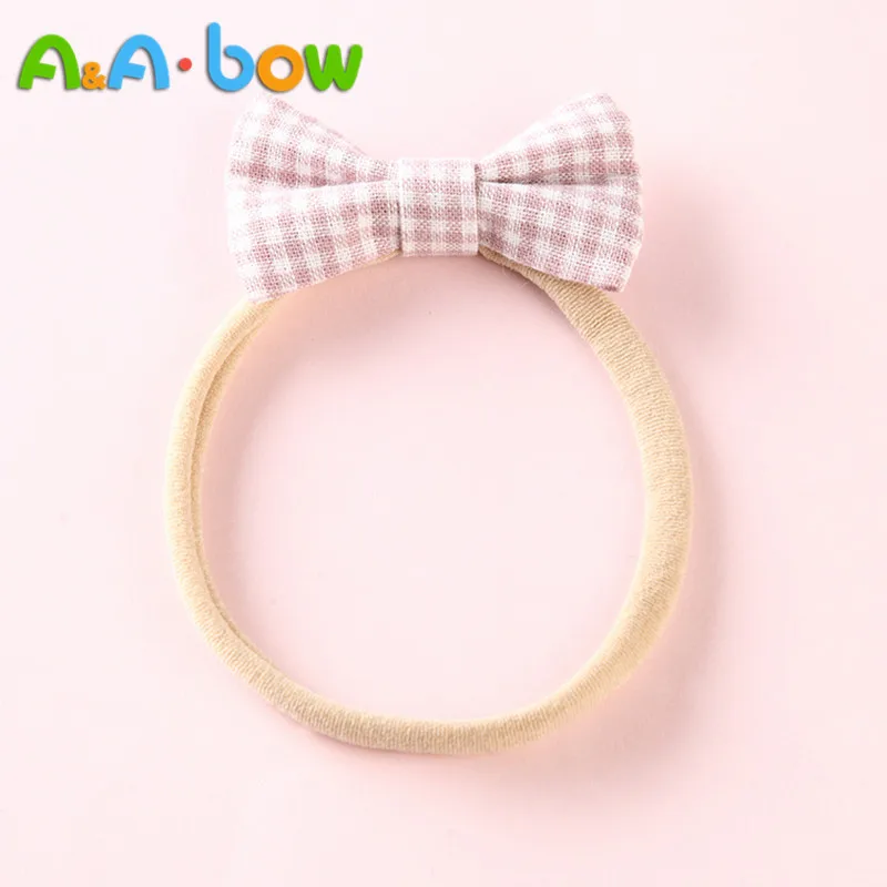 11 pcs/lot Baby Girls Plaid Hair Bow Nylon headband Hand Tied School Girl Headbands Soft Elastic Accessory | Детская одежда и