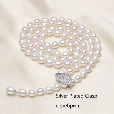 Silver Plated ASHIQI 90 см ожерелье из культивированного натурального пресноводного жемчуга 925 серебро Длинная цепочка для свитера модные ювелирные изделия для женщин подарок - Цвет камня: Silver Plated