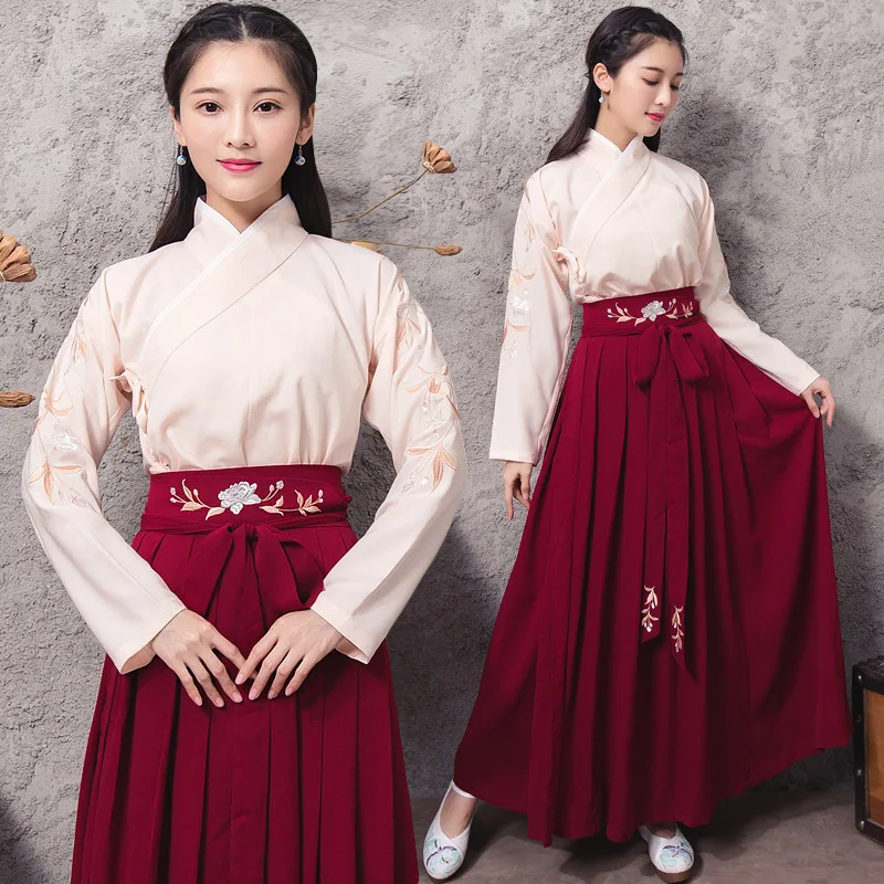 2018 настоящие снимки традиционные повседневные женские Hanfu вышитые крест талии