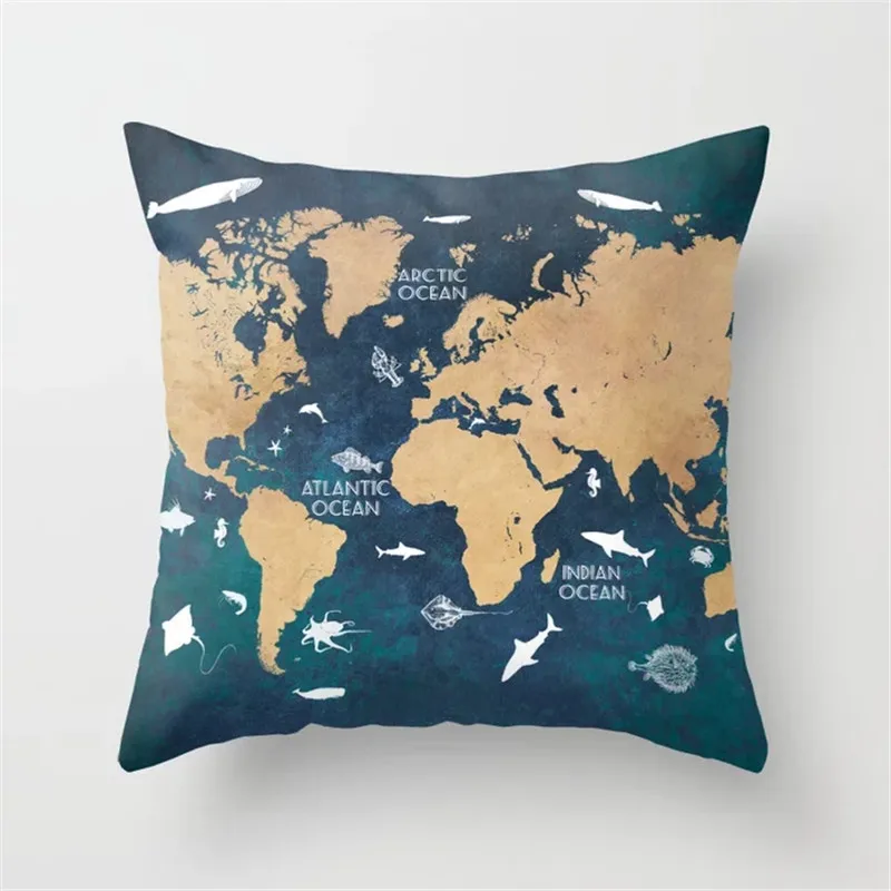 Cushion Covers07 Чехлы карта мира декоративные наволочки для подушки из хлопка и полиэстера Cojines Decorativos для диваном автомобиля домашнего бросить подушки крышки - Цвет: Cushion Covers07