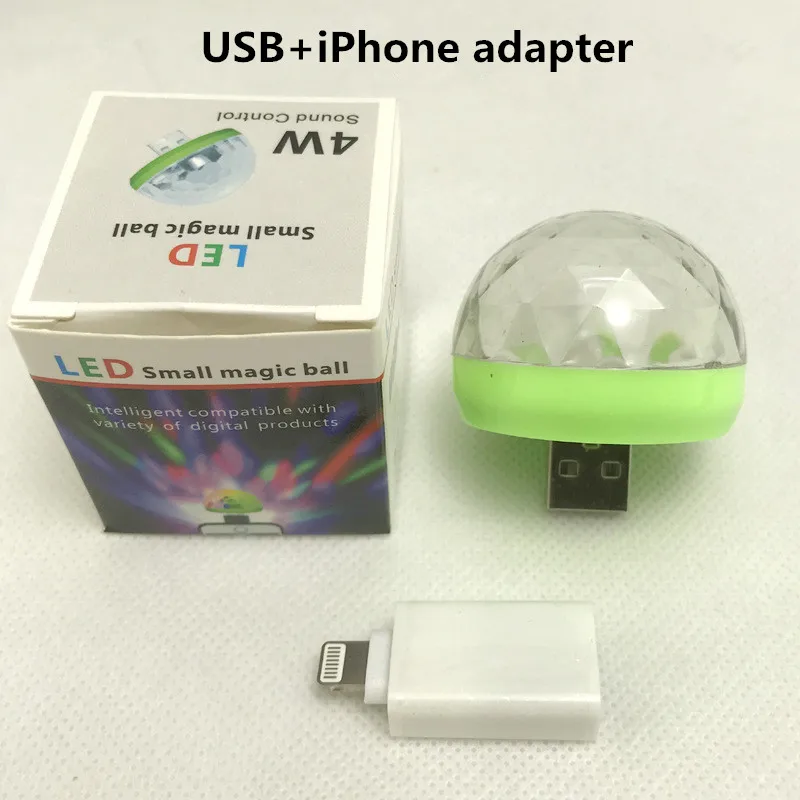 iphone Adapter Мини-светильник для дискотеки, USB, Рождественский шар, светодиодный, на Хэллоуин, светящиеся шары, бар, бальный, флэш-неоновый светильник, домашний, вечерние, Rave, светящиеся, год - Цвет: iphone Adapter
