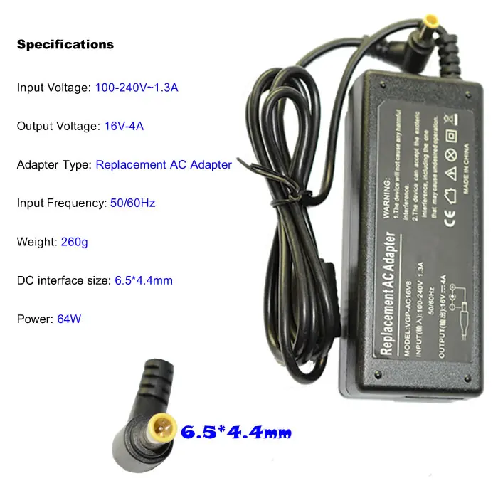64 Вт 16 В 4a 6 5*4 4 мм Замена для Sony GP AC16V8 VGP AC16V7 A764 6tzooqk|laptop ac adapter|laptop charger adapterlaptop power adapter