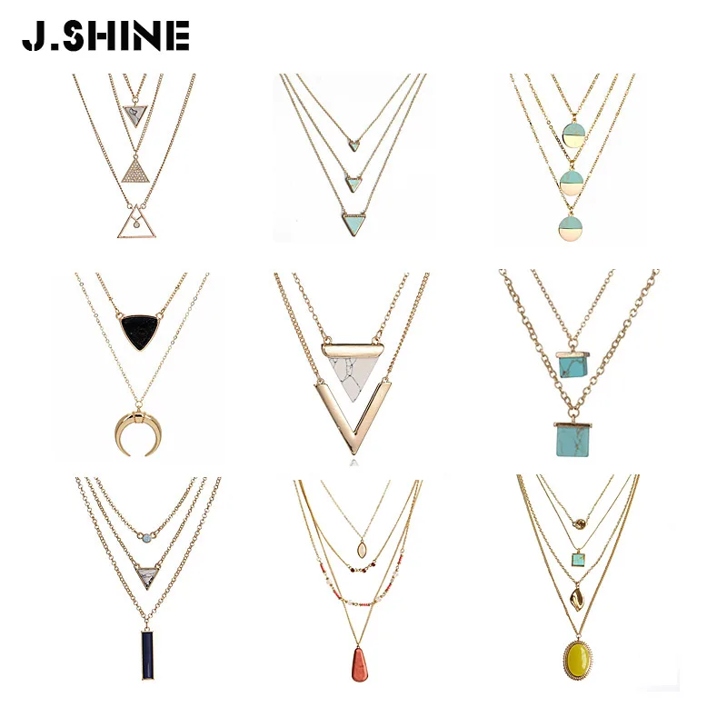 Женское многослойное ожерелье JShine из камней правильной геометрической формы