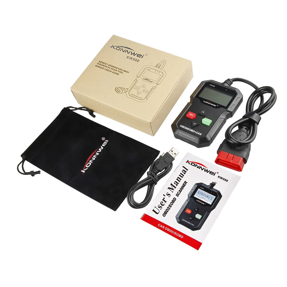 Лучший OBD2 сканер KONNWEI KW590 OBD2 автоматический диагностический сканер многоязычный OBD 2 Автосканер на русском языке лучше, чем AD310