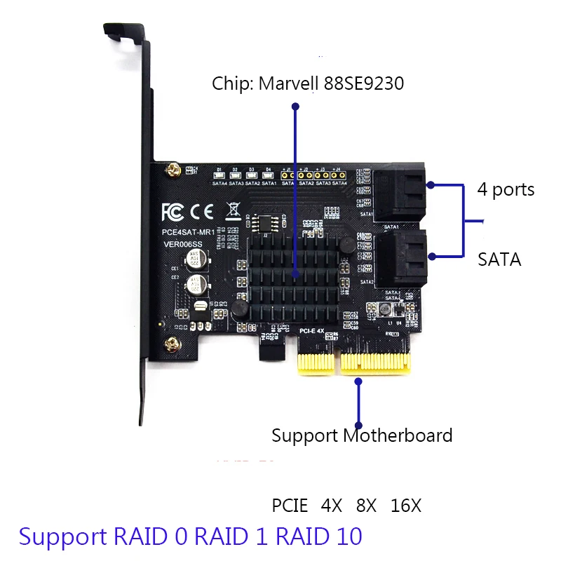 4 порта SATA 6G PCI Express контроллер карты PCI-e 4x SATA III 3,0 88SE9230 Чип поддержка PCI-E 4X8X16/RAID для SSD HDD