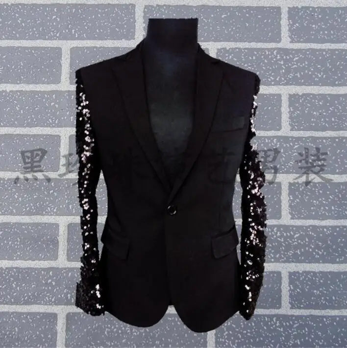 Black men suits designs masculino homme terno stage costumes for singers men sequin blazer dance splice clothes jacket style