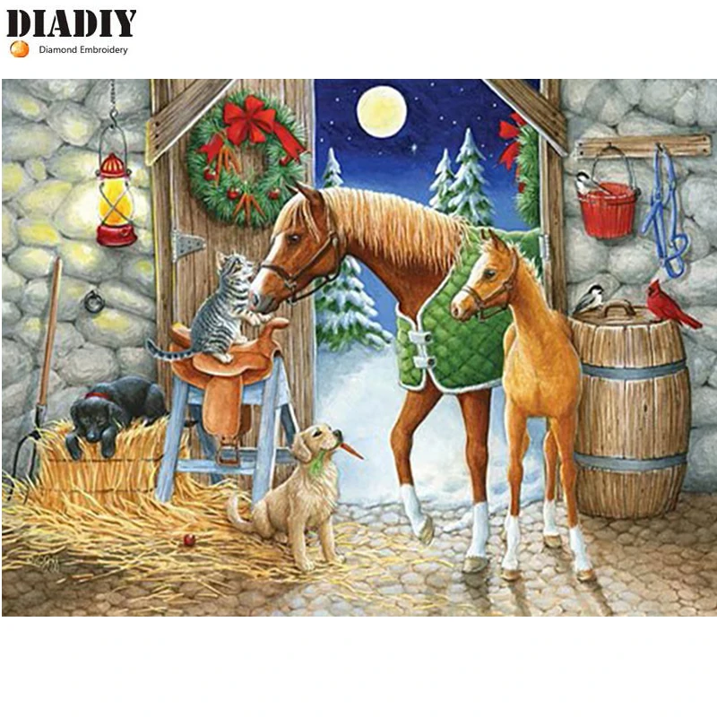 DIADIY полный квадрат/Круглый Алмаз 5D DIY Алмазная картина &quotКошка Птица лошадь&quot