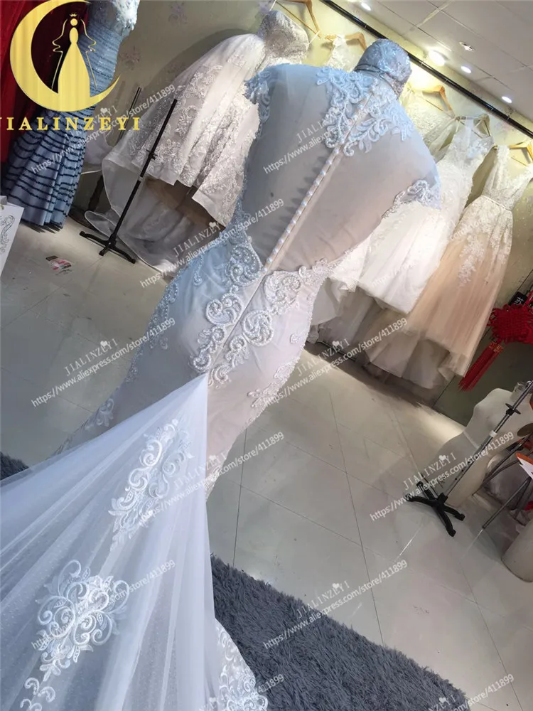 Rhine Real Picture Deep V Neck High quality Mermaid Lace Long Train robe de soiree See Through Sexy Back Bridal Wedding Dresses