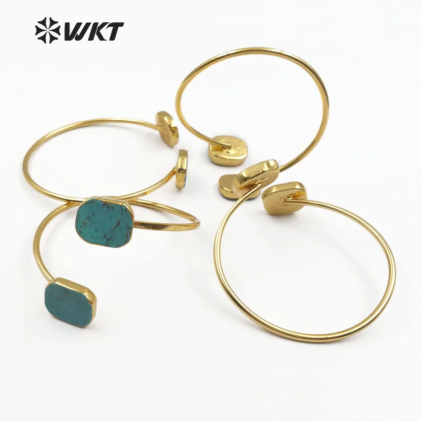 WT-B097 WKT натуральный зеленый howlite браслеты с цвет чистого золота на окантованной в регулируемом размере Мода howlite браслет для подарков