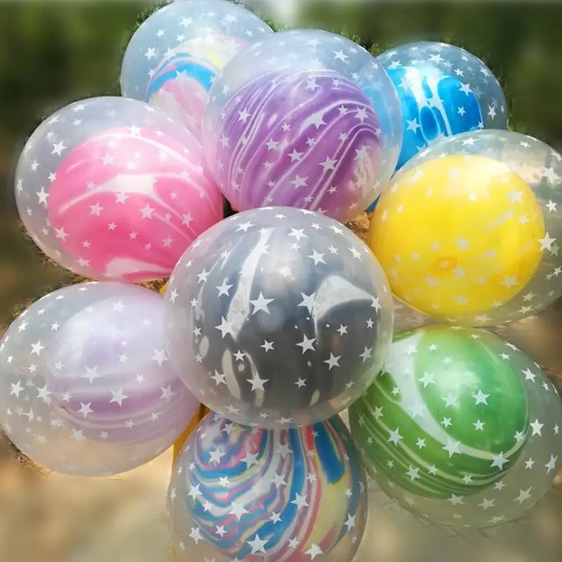 

50pcs/lot Colorful Cloud Agate Double Layer Balloon Thick Latex Balloon with Stick Christmas Birthday Party Edcoration Balloons