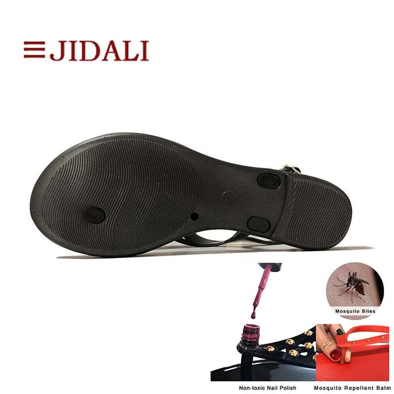 JIDALI/Модная обувь; женские вьетнамки из меха норки; нетоксичный лак для ногтей или бальзам от комаров; Летние треугольные сандалии из ПВХ
