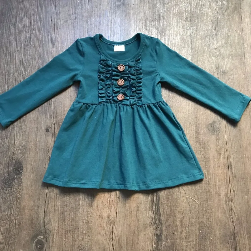 Spring/Winter baby girls children clothes cotton long sleeve dress multy solid color ruffle mustard pink boutique outfits | Детская