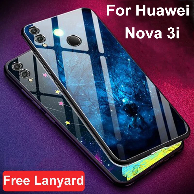 

Coque For Huawei Nova 3i case tempered glass + soft edge cover 6.3'' For Huawei Nova 3 i glass case huaweinova3i cases shell