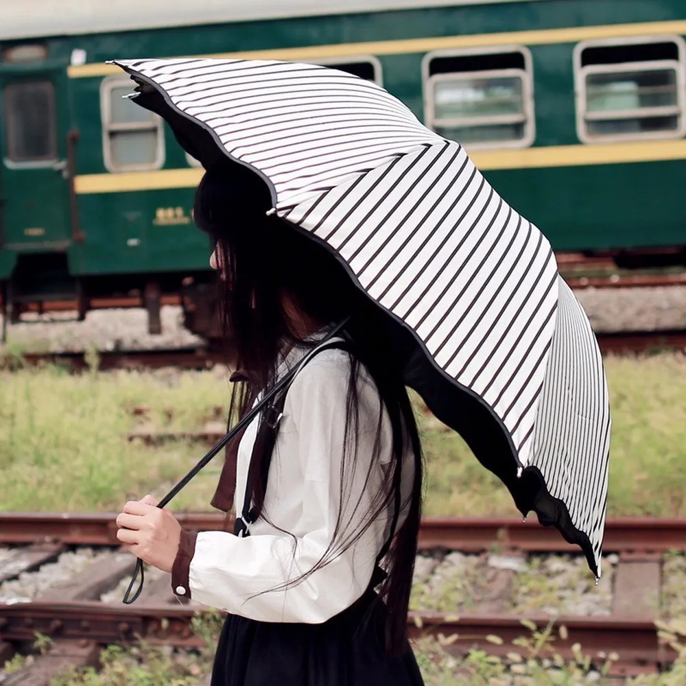 Vertical Ice Stripe Black Plastic Umbrella Apollo Too Parasol Defence Ultraviolet Rays Sunshade JJ-YS58 | Дом и сад