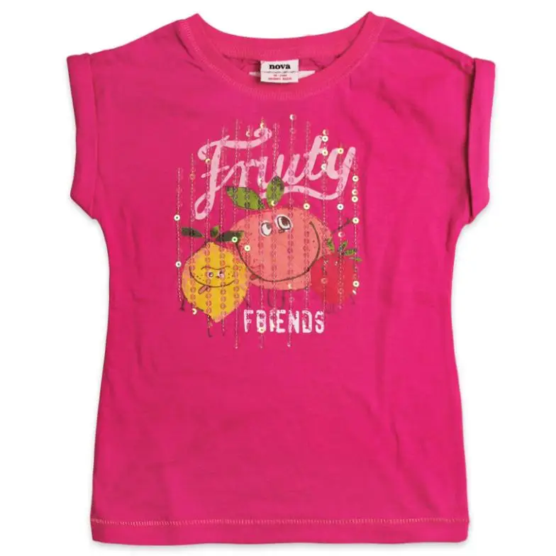 Girls cute short sleeve T-shirt with printing and sequin | Мать и ребенок