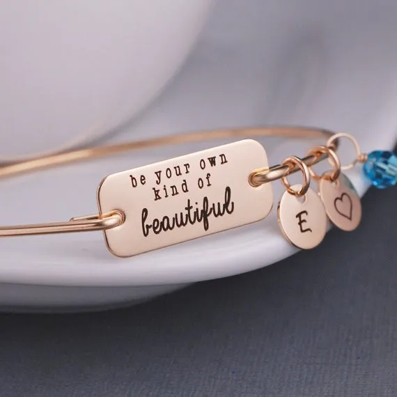 Initial A-Z Be your own kind of Beautiful Spring Summer Hot Sale Inspirational Bangle Bracelet Jewelry YLQ0383 | Украшения и