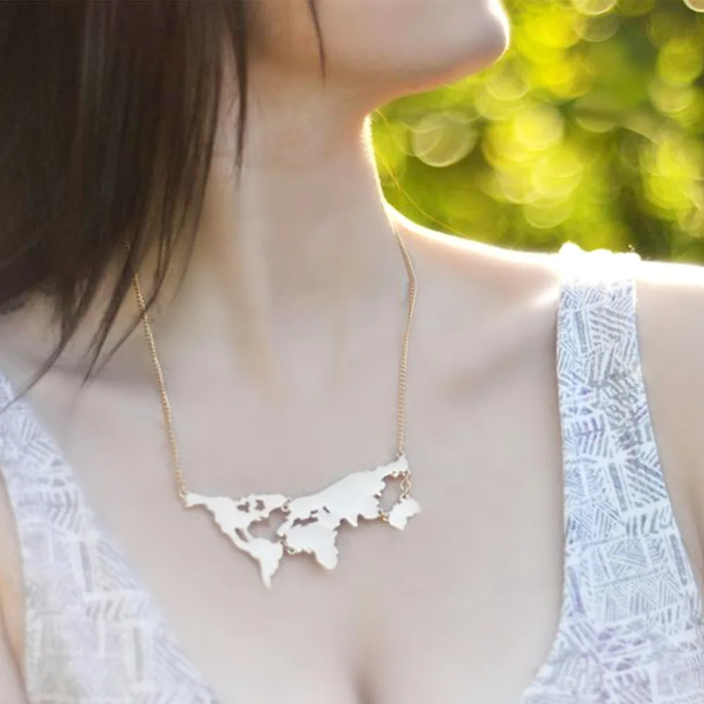 Подвески с изображением карты мира ожерелья Золотая серебряная черная цепочка