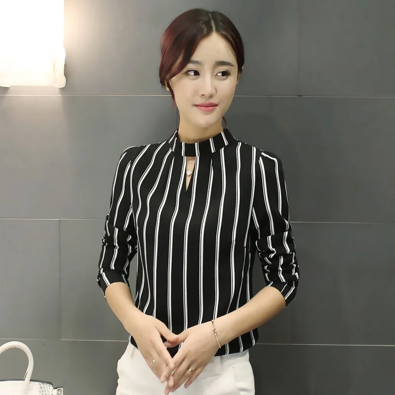 2019 с длинными рукавами Женская Полосатая Весенняя Новая модная женская блузка