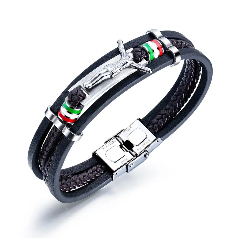 

Retro Punk Wind Jewelry Men Jesus Leather Bracelet Fashion