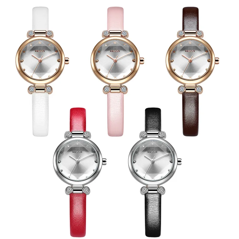Kezzi брендовые Роскошные наручные часы с бриллиантами и кожаным ремешком женские