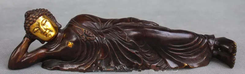 

Китайский, буддийский из бронзы резьба позолоченный сон Шакьямуни, статуя Будды татхагата