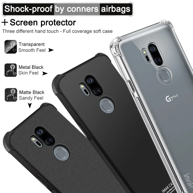 IMAK For LG G7 ThinQ Case Cover Silicone TPU Soft Phone 6.1&quot Back + Screen Protector Shockproof Shield |