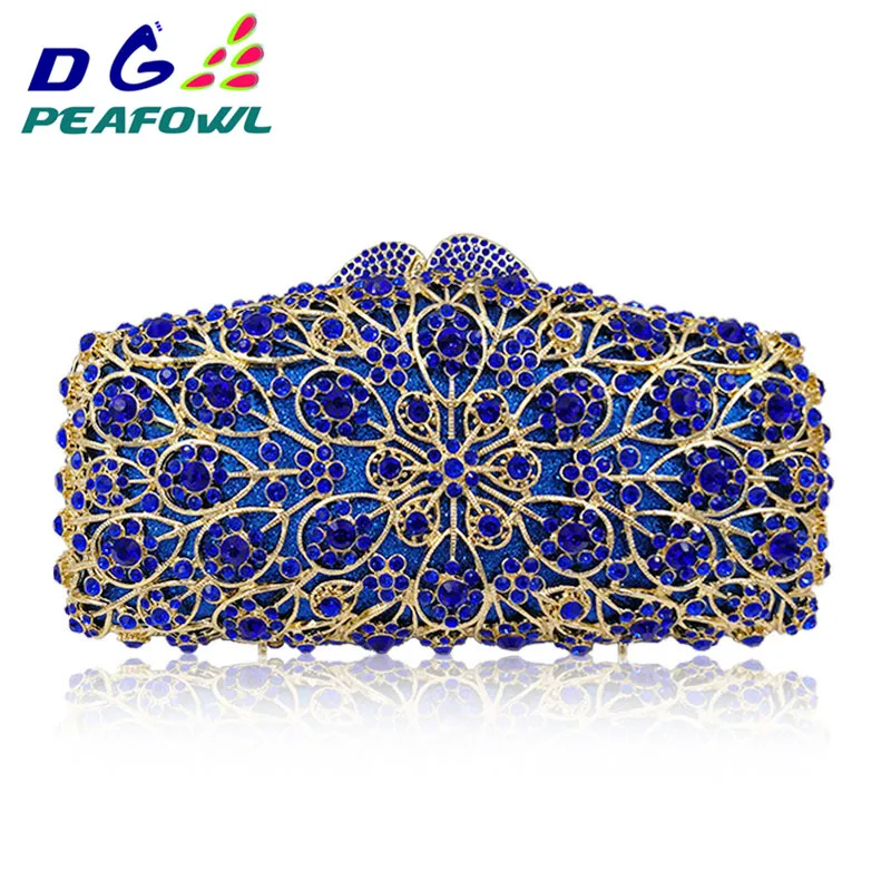 Luxury Crystal Hollow Out Day Clutches Women Evening Bags Wedding Party Clutch Bag Hanging Toiletry Bag Lady Gold Diamonds Purse