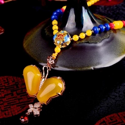 Кулон в виде бабочки из пчелиного воска ручной работы резное ожерелье бусин с