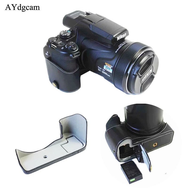 

Professional Genuine Leather Camera Case Bag Half Body Cover For Nikon P1000