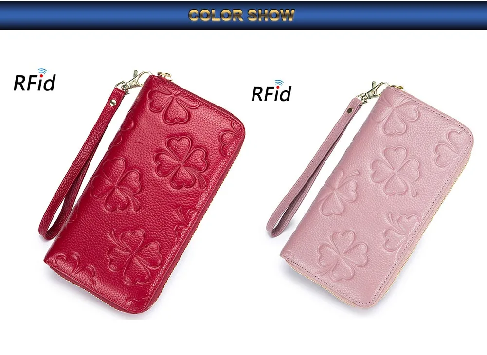 Длинный женский кошелек из натуральной кожи, большой емкости, RFID клатч, кошельки, однотонный брендовый кошелек на молнии, роскошные качественные женские держатели для карт