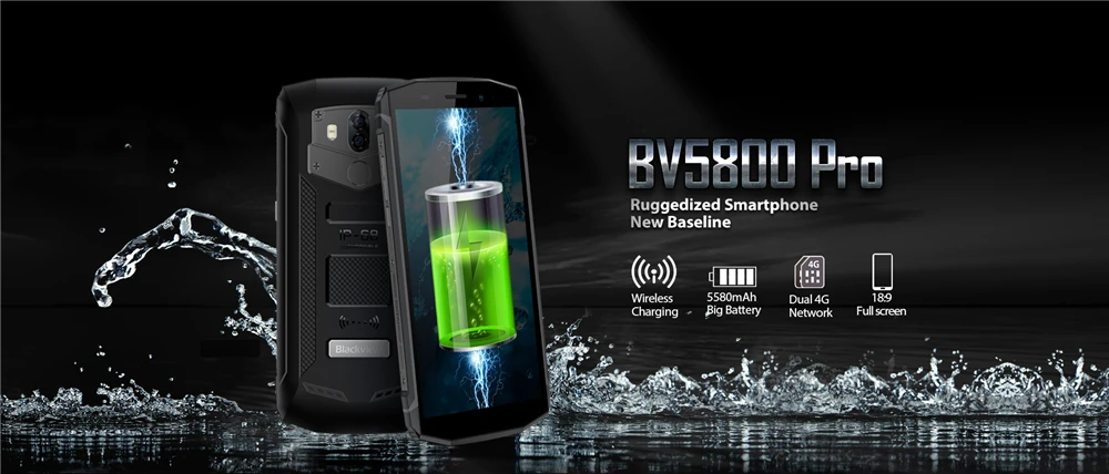 Blackview BV5800 Pro IP68 водонепроницаемый смартфон с беспроводной зарядкой NFC четырехъядерный 5580 мАч 5," 18:9 HD+ 8,1 Мп Android сотовый телефон