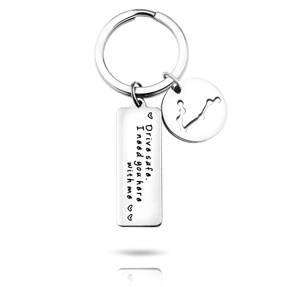 12 constellations Keyring Gifts Engraved Drive safe i need you here with me Keychain Stainless Steel Car keychain Pendant | Украшения и