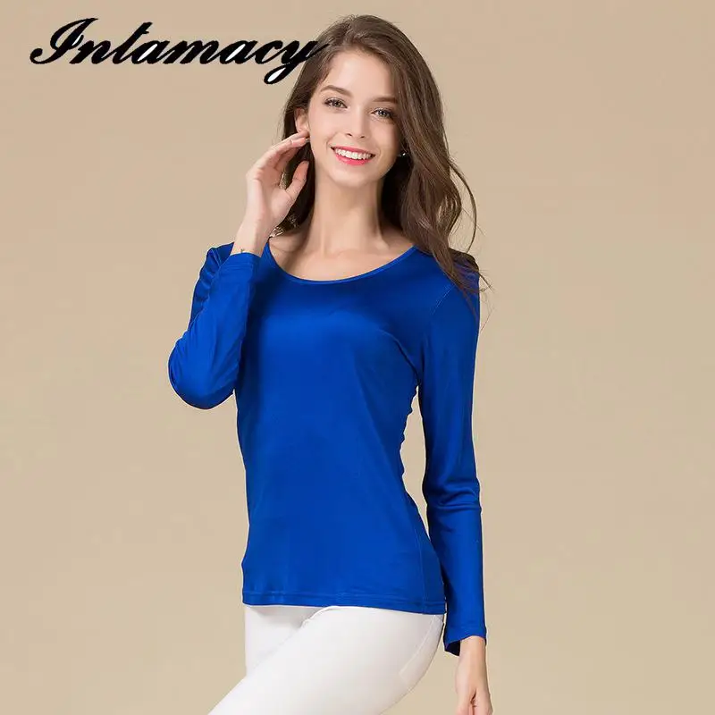 Осенняя новая шелковая двойная вязка Классическая футболка с длинным рукавом 100%