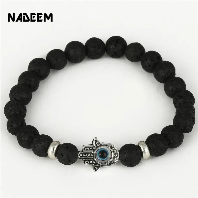 NADEEM Новое поступление браслет бусина из лавового камня античный серебряный цвет