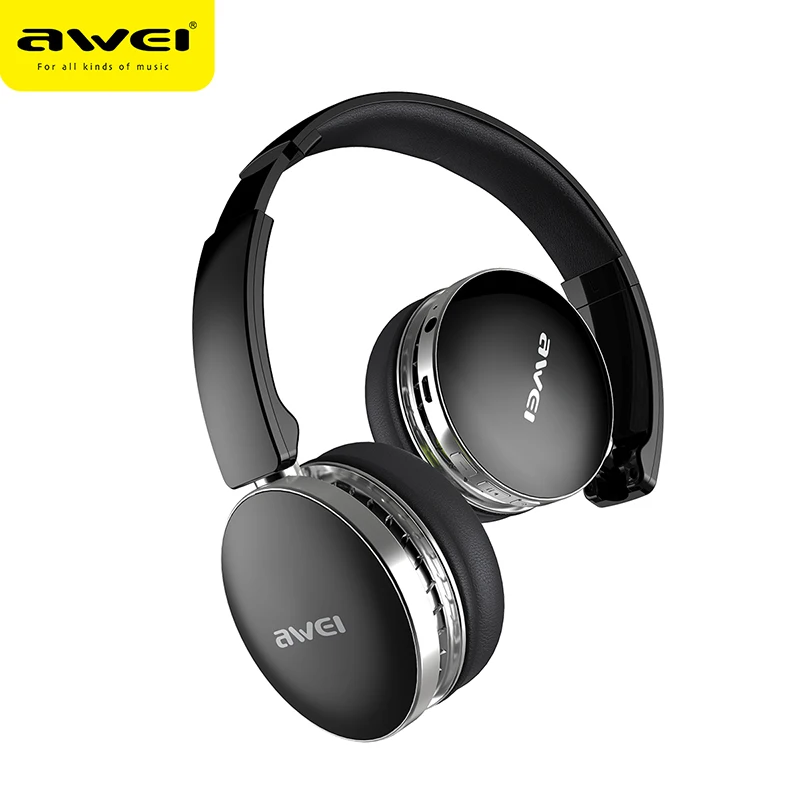 AWEI A500BL складывающиеся стерео bluetooth-наушники, Беспроводные спортивные наушники с шумоподавлением, гарнитура с микрофоном, наушники - Цвет: Black